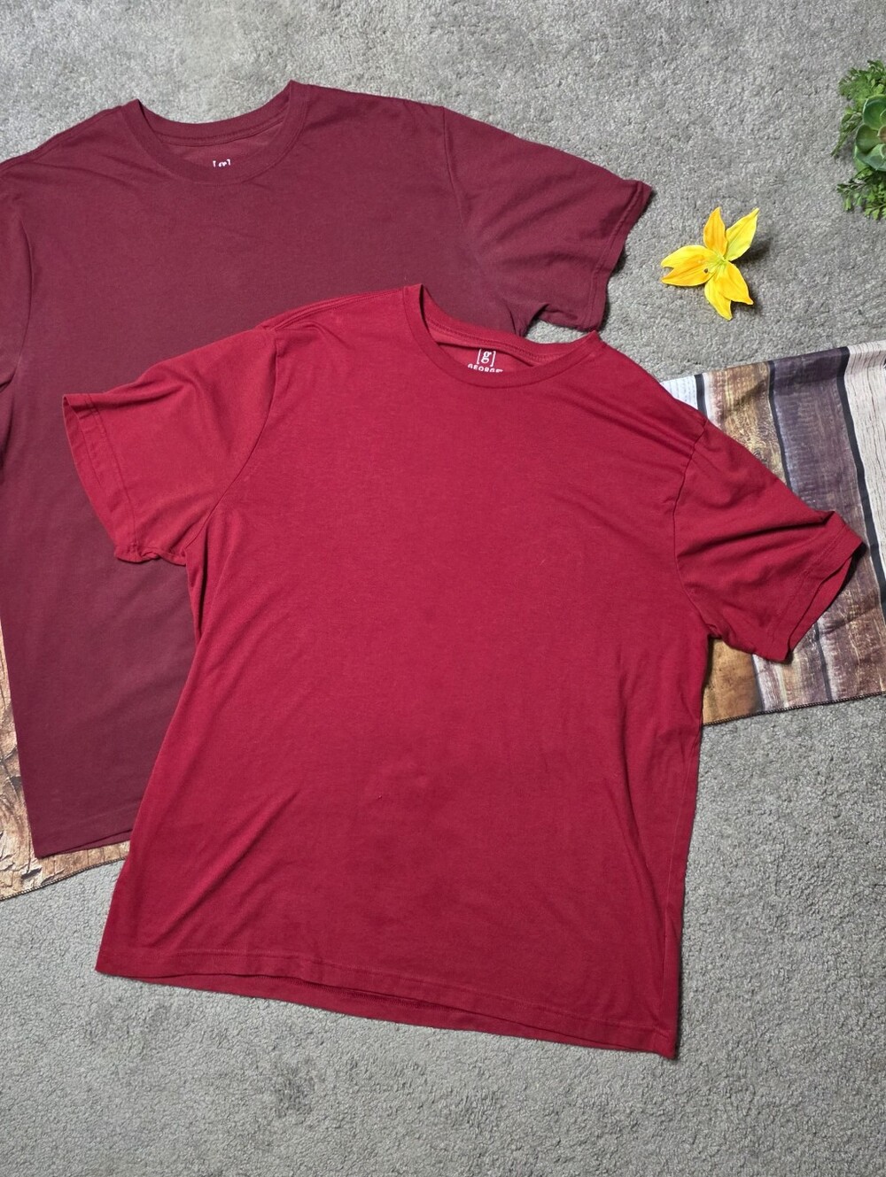 George Men's Red and Burgundy T-Shirts, Two Plain Shirts Short Sleeve Size XL